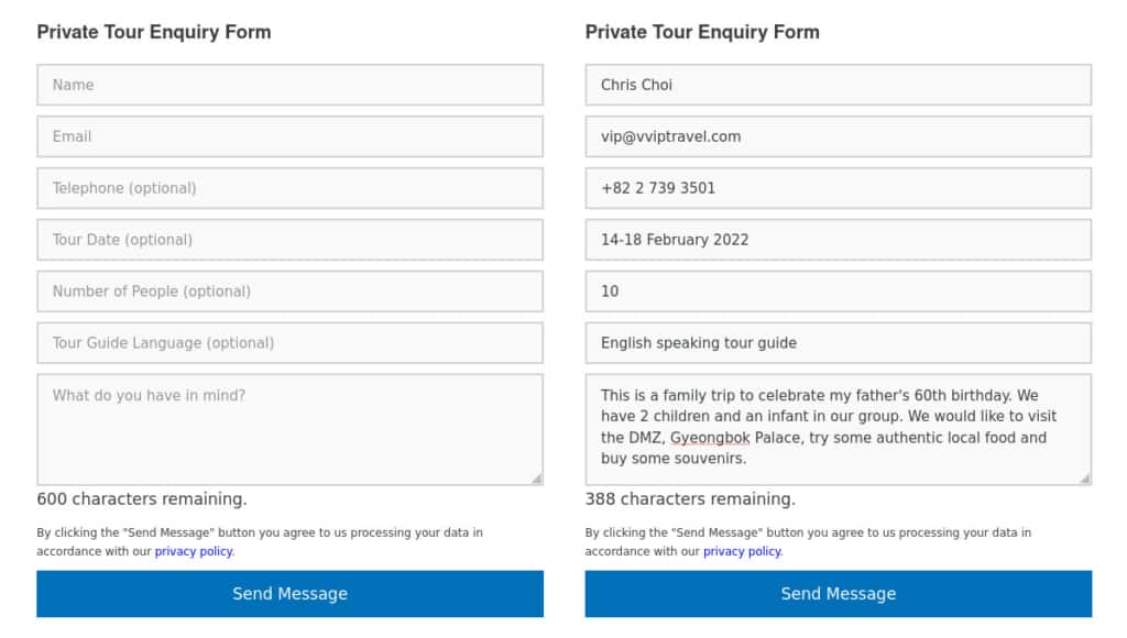 VIP Travel Private Tour Enquiry Form